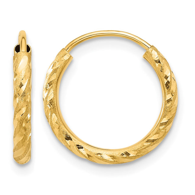 14k Polished and Satin D/C Endless Hoop Earrings, 16 x 2mm