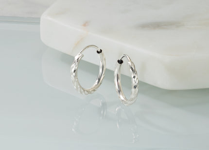 14k White Gold Polished and Satin D/C Endless Hoop Earrings, 14 x 2mm