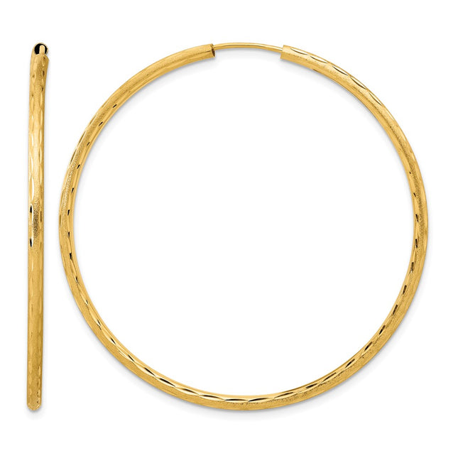14k Polished and Satin D/C Endless Hoop Earrings, 50 x 2mm