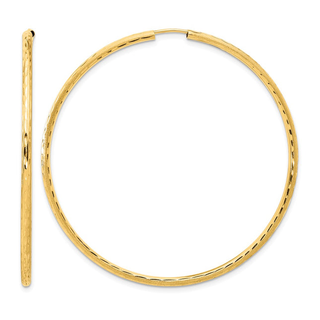 14k Polished and Satin D/C Endless Hoop Earrings, 55 x 2mm