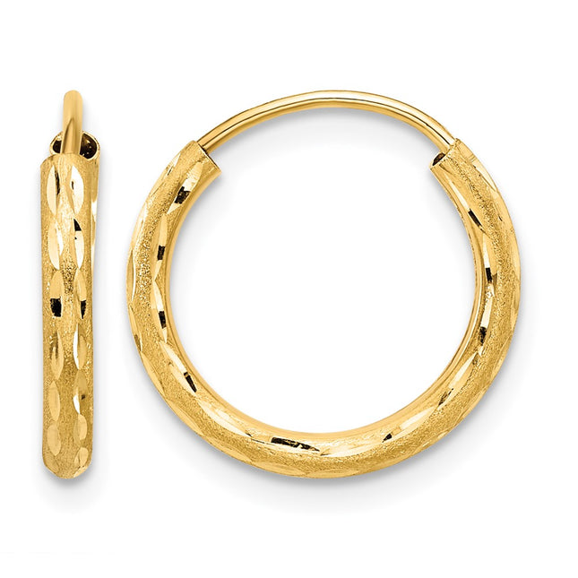 14k Polished and Satin D/C Endless Hoop Earrings, 14 x 2mm
