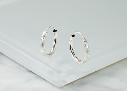 14k White Gold Polished and Satin D/C Endless Hoop Earrings, 16 x 2mm