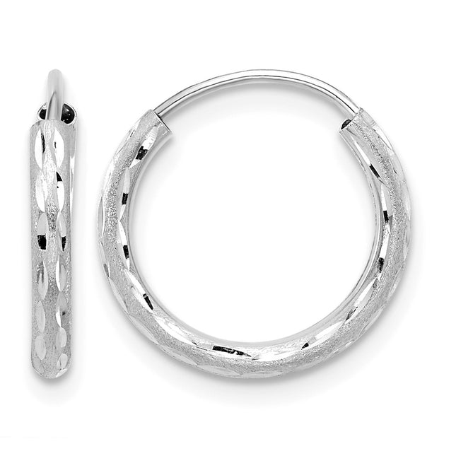 14k White Gold Polished and Satin D/C Endless Hoop Earrings, 16 x 2mm