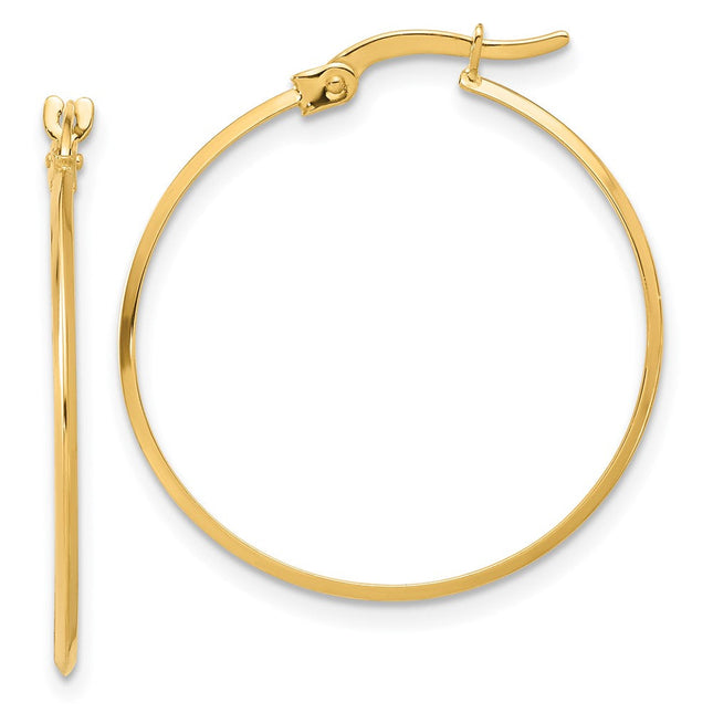 14K Polished Knife Edge Hoop Earrings, 26.5 x 1.1mm