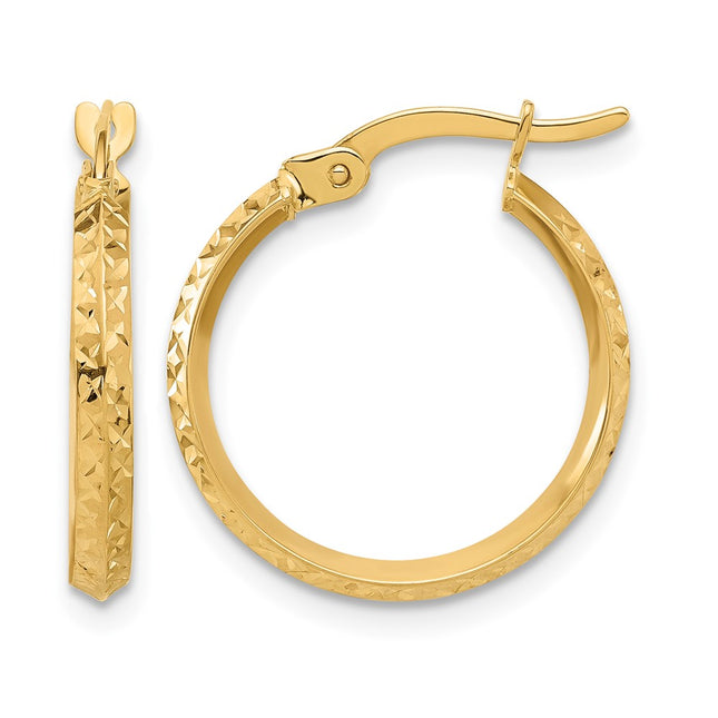 14K Polished and Diamond-cut Knife Edge Hoop Earrings, 20 x 2.5mm
