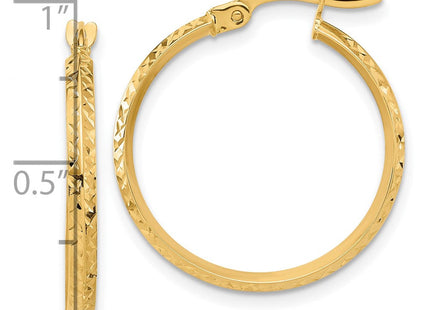 14K Polished and Diamond-cut Knife Edge Hoop Earrings (Style TF2198)