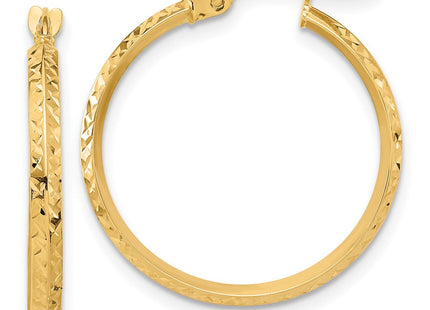 14K Polished and Diamond-cut Knife Edge Hoop Earrings (Style TF2198)