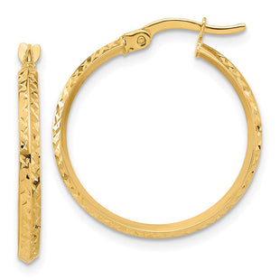 14K Polished and Diamond-cut Knife Edge Hoop Earrings (Style TF2198)