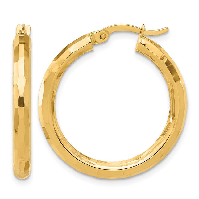 14K Polished and Diamond-cut Hoop Earrings, 27.75 x 3mm