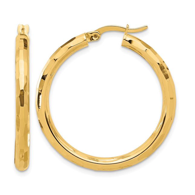 14K Polished and Diamond-cut Hoop Earrings, 33.5 x 3mm