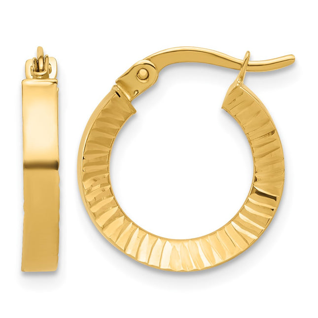 14K Polished and Diamond-cut Hoop Earrings, 18.25 x 2.75mm