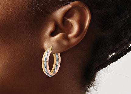 14K Tri-color Polished Hoop Earrings (Style TF2228)