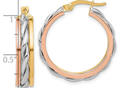 14K Tri-color Polished Hoop Earrings (Style TF2228)
