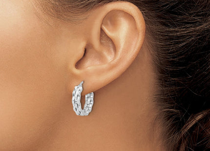 14K White Gold Polished and Textured Hoop Earrings (Style TF2229W)