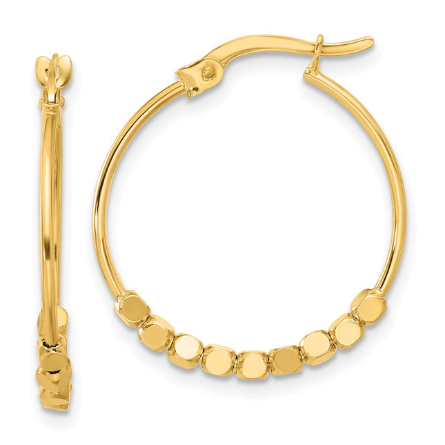 14K Polished Beads Hoop Earrings, 23.5 x 2.25mm