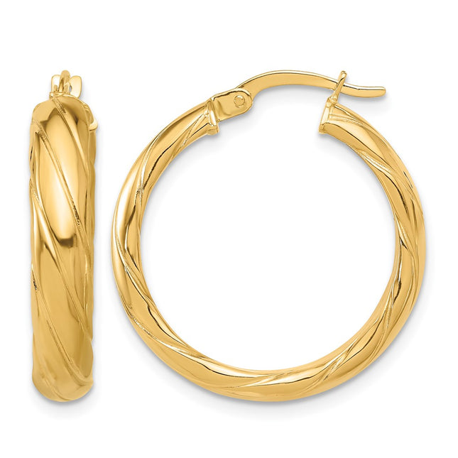 14K Polished and Textured Hoop Earrings, 26 x 25mm