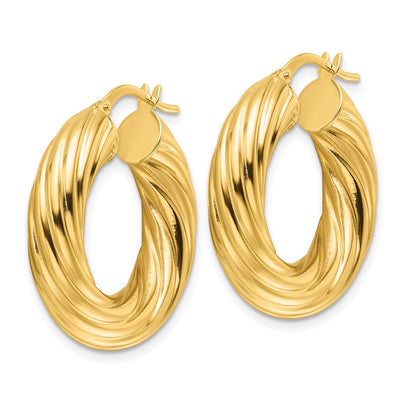 14K Yellow Gold Polished Twist Hollow Round Hoop Earrings