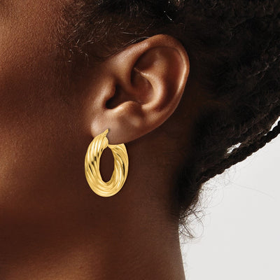 14K Yellow Gold Polished Twist Hollow Round Hoop Earrings
