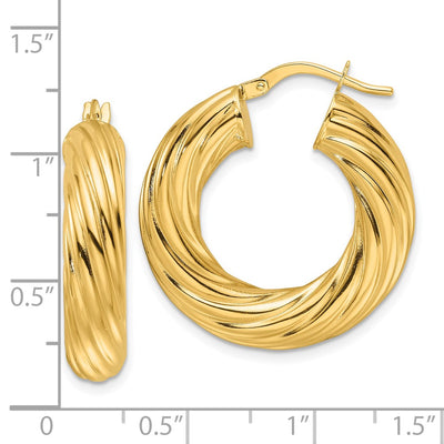 14K Yellow Gold Polished Twist Hollow Round Hoop Earrings