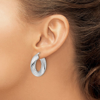 14K White Gold Polished Twisted Hollow Round Hoop Earrings