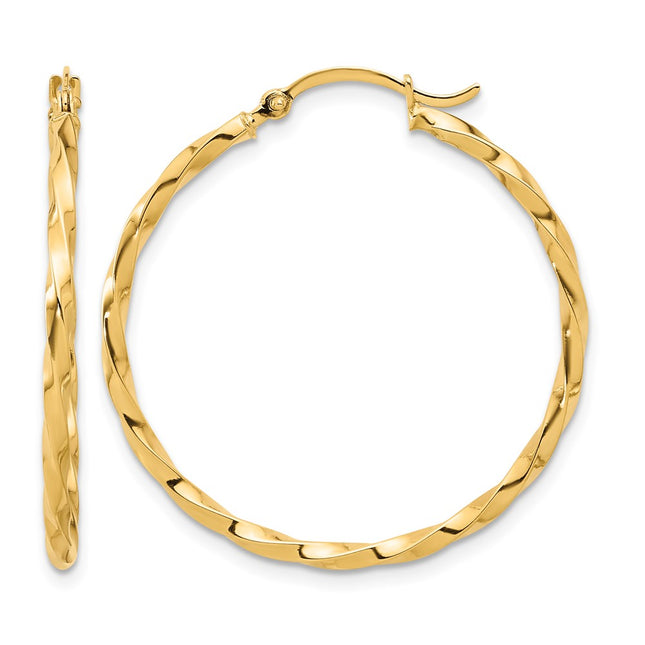 14K Polished and Twisted Hoop Earrings, 33.5 x 31.9mm