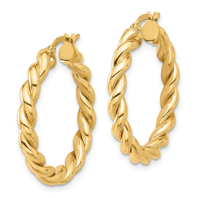 14K Polished Twisted Hoop Earrings, 27 x 3.7mm