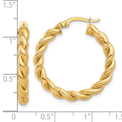 14K Polished Twisted Hoop Earrings, 27 x 3.7mm