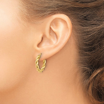 14K Polished Twisted Hoop Earrings, 23 x 3.7mm