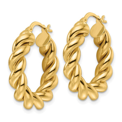 14K Yellow Gold Polished Hollow Twisted Round Hoop Earrings
