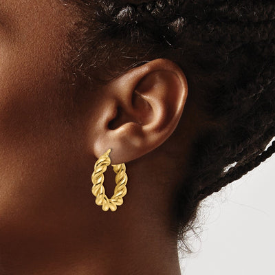 14K Yellow Gold Polished Hollow Twisted Round Hoop Earrings
