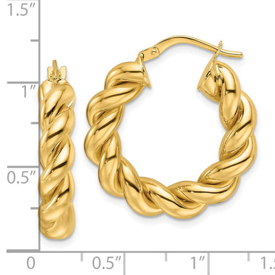 14K Yellow Gold Polished Hollow Twisted Round Hoop Earrings