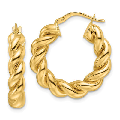 14K Yellow Gold Polished Hollow Twisted Round Hoop Earrings