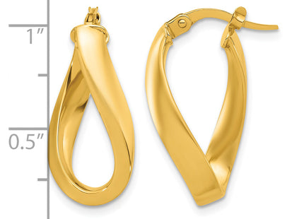 14K Polished Twisted Oval Hoop Earrings, 23.5 x 4mm (2260)