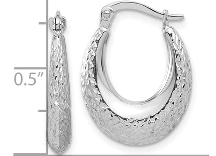 14k White Gold Polished and Diamond-cut Hoop Earrings (Style TF2269)