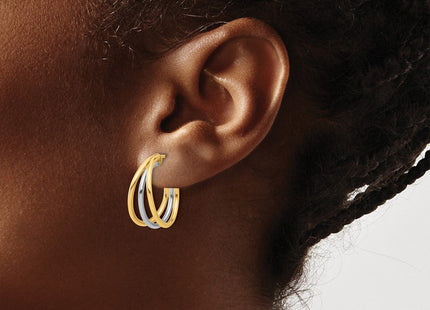 14K Two-tone Polished Multi Row Hoop Post Earrings (Style TF2274)