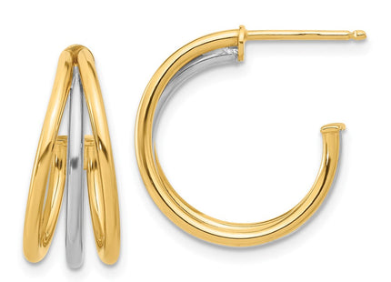 14K Two-tone Polished Multi Row Hoop Post Earrings (Style TF2274)