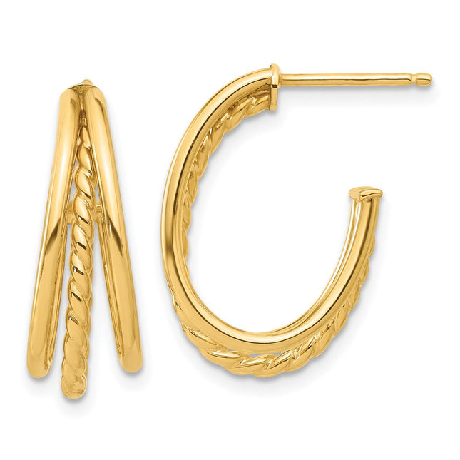 14K Polished Hoop Post Earrings, 32 x 2.75mm