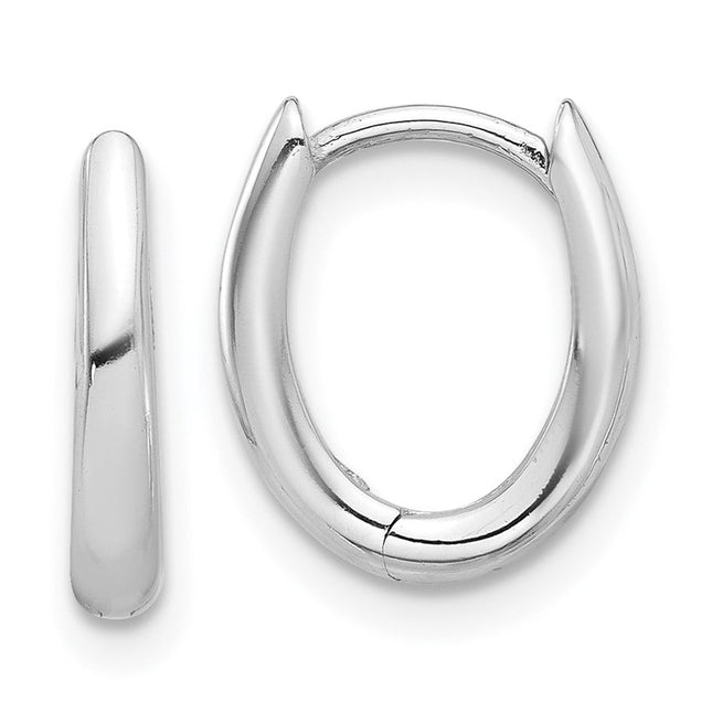 14K White Gold Polished Oval Hinged Hoop Earrings, 12.6 x 2.25mm