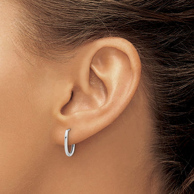 14K White Gold Polished Oval Hinged Hoop Earrings, 13.1 x 1.4mm