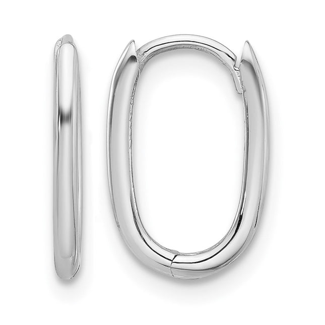 14K White Gold Polished Oval Hinged Hoop Earrings, 13.1 x 1.4mm