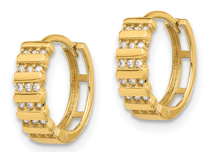 14K Polished CZ Hinged Hoop Earrings, 12 x 13.1mm