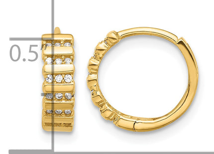 14K Polished CZ Hinged Hoop Earrings, 12 x 13.1mm