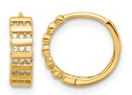 14K Polished CZ Hinged Hoop Earrings, 12 x 13.1mm