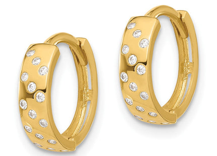 14K Polished CZ Hinged Hoop Earrings (Style TF2289)
