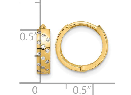 14K Polished CZ Hinged Hoop Earrings (Style TF2289)