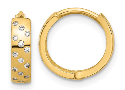 14K Polished CZ Hinged Hoop Earrings (Style TF2289)