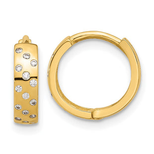 14K Polished CZ Hinged Hoop Earrings (Style TF2289)