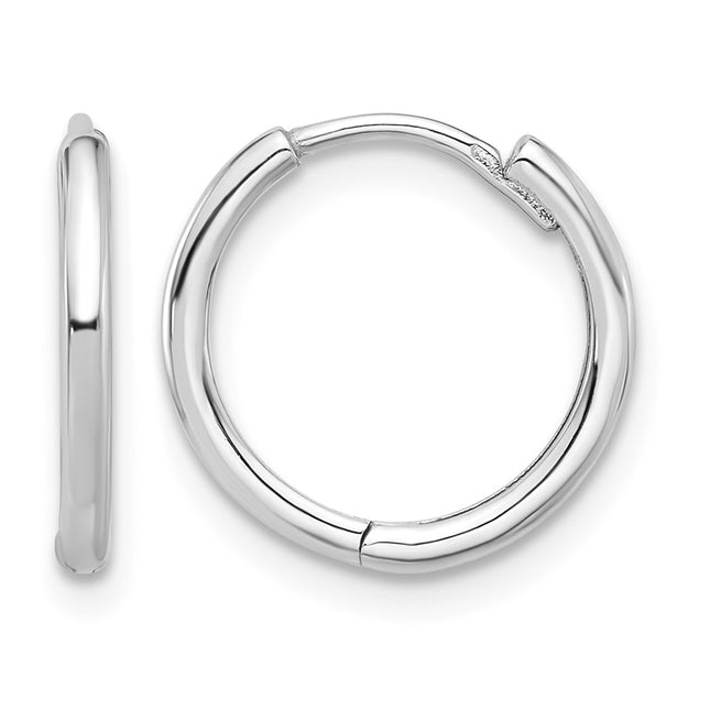 14K White Gold Polished Hinged Hoop Earrings, 13.5 x 1.6mm