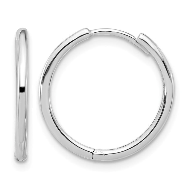 14K White Gold Polished Hinged Hoop Earrings, 15.75 x 1.5mm