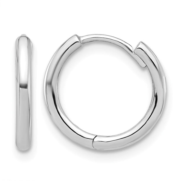 14K White Gold Polished Hinged Hoop Earrings, 13.5 x 2mm